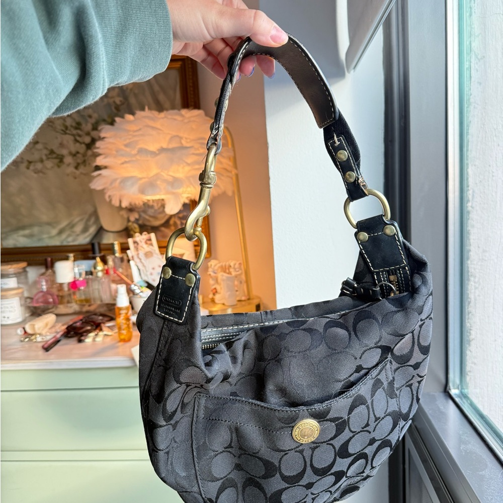 Coach Black and Gray Signature Shoulder Bag